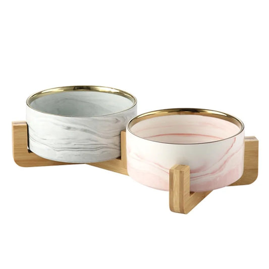 Marbling Ceramic Double Bowl For Pets
