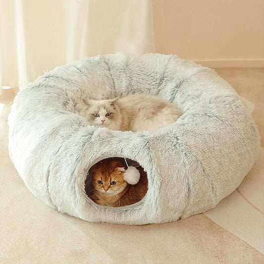 donut shaped cat bed with tunnel